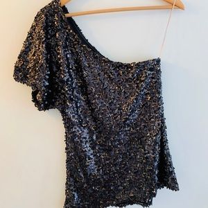 Off shoulder dark purple sequin top